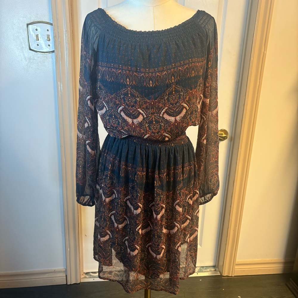 Abercrombie & Fitch Blue and Brown Pleated Tiered Sundress
